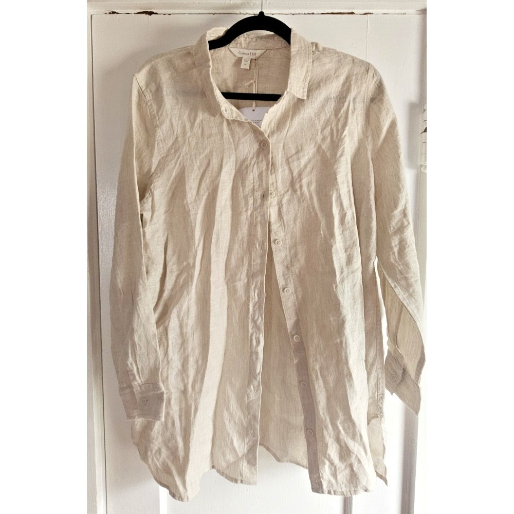 NWT Garnet Hill tan woman Sz PL tunic shirt 100% European Flax